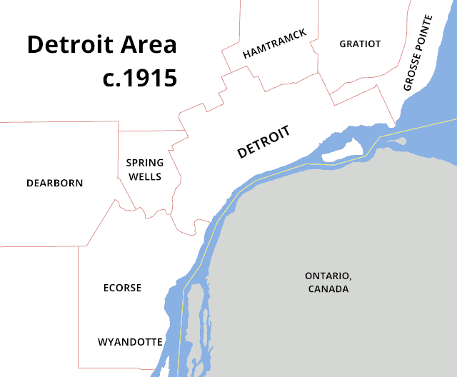 Map of Detroit area circa 1915