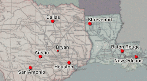 Map of Texas-Louisiana area