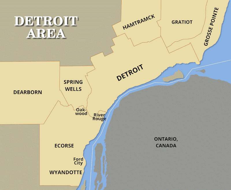 Map of Detroit area circa 1916